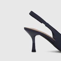 Bulbul Ladies Dress Slingback Court shoe in navy, featuring a sleek kitten heel and a supportive slingback strap, seen from