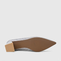 Silver Bulbul Ladies Evening Block Heel Court Shoe HAR099, featuring a pointed toe, block heel, and rhinestone details,