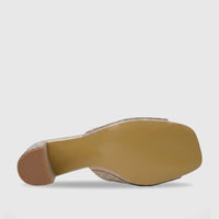 Bulbul Ladies Evening Block Heel Mule in gold with sparkling rhinestones, featuring a sturdy block heel, displayed from the