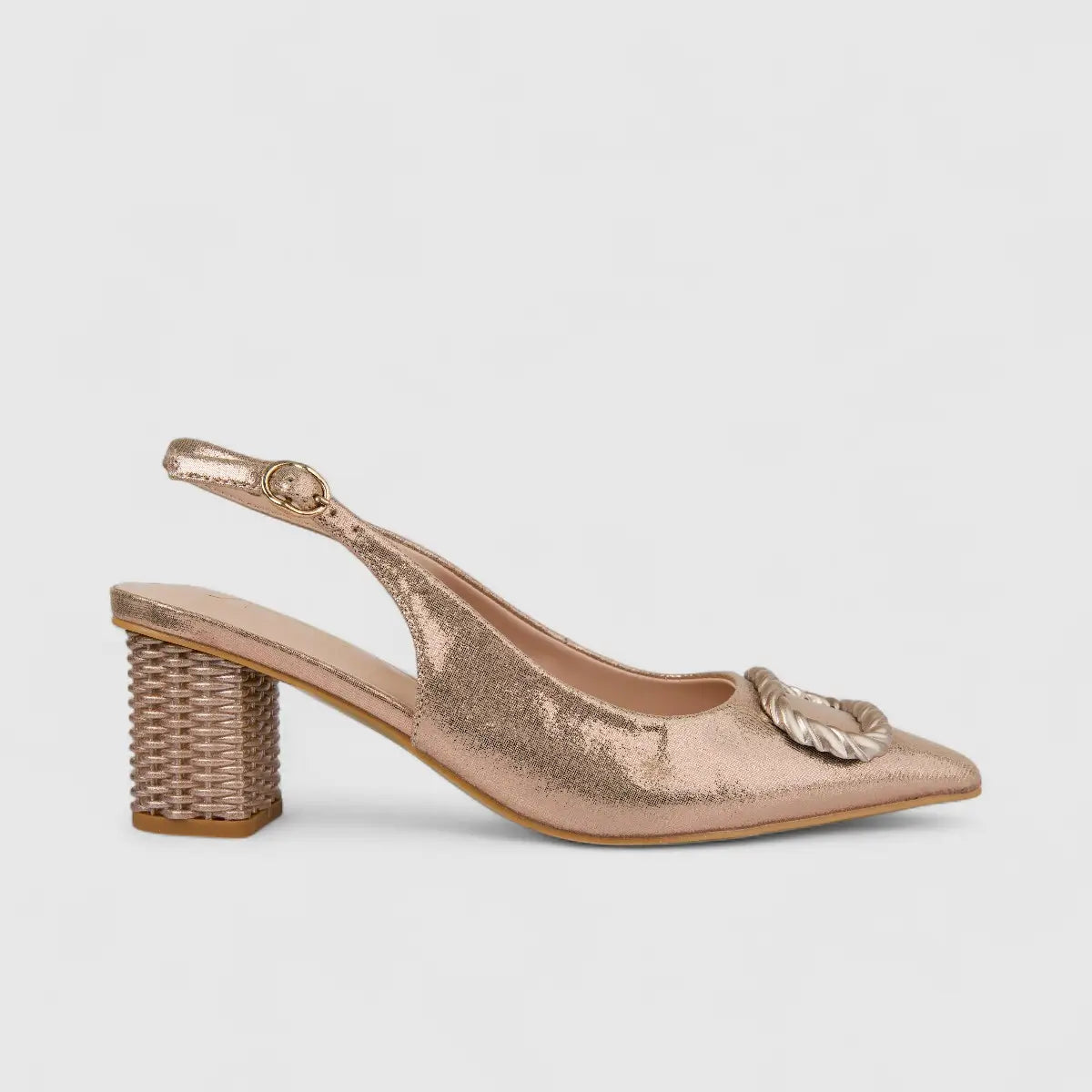 Bulbul Ladies Evening Slingback Block Heel Court Champagne HAR079