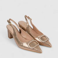 Bulbul Ladies Evening Slingback Block Heel Court Champagne HAR079