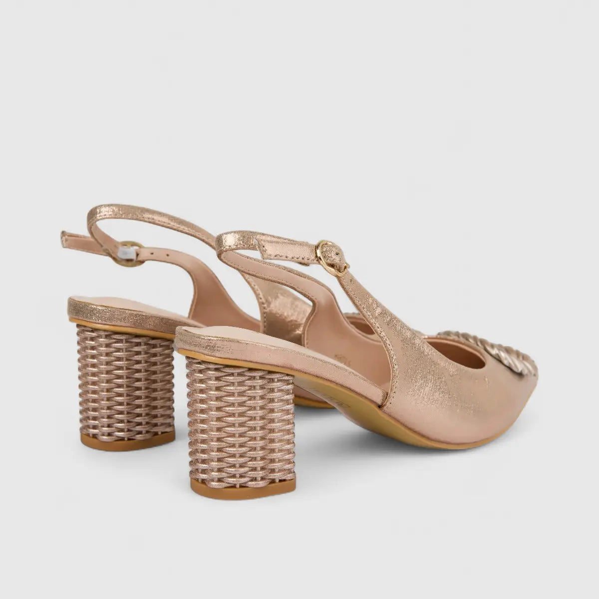 Bulbul Ladies Evening Slingback Block Heel Court Champagne HAR079