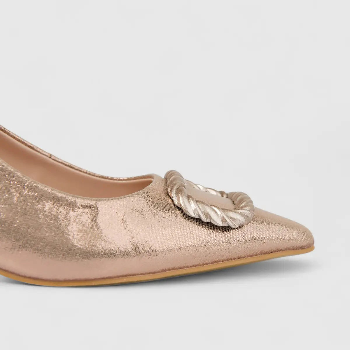 Bulbul Ladies Evening Slingback Block Heel Court Champagne HAR079