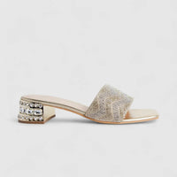 Bulbul Ladies Evening Block Heel Sandal Gold HAR076