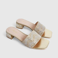 Bulbul Ladies Evening Block Heel Sandal Gold HAR076