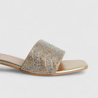 Bulbul Ladies Evening Block Heel Sandal Gold HAR076