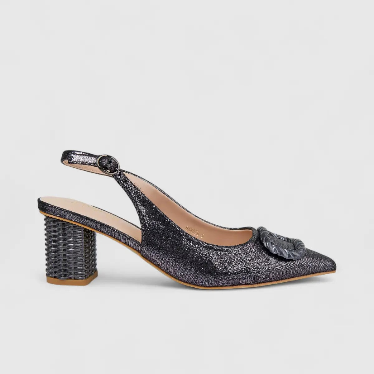 Bulbul Ladies Evening Slingback Block Heel Court Pewter HAR079