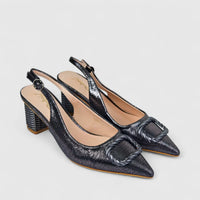 Bulbul Ladies Evening Slingback Block Heel Court Pewter HAR079