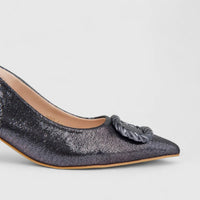 Bulbul Ladies Evening Slingback Block Heel Court Pewter HAR079