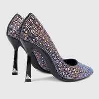Bulbul Ladies Evening Court Shoe LU027 in black, adorned with iridescent rhinestones, side view.