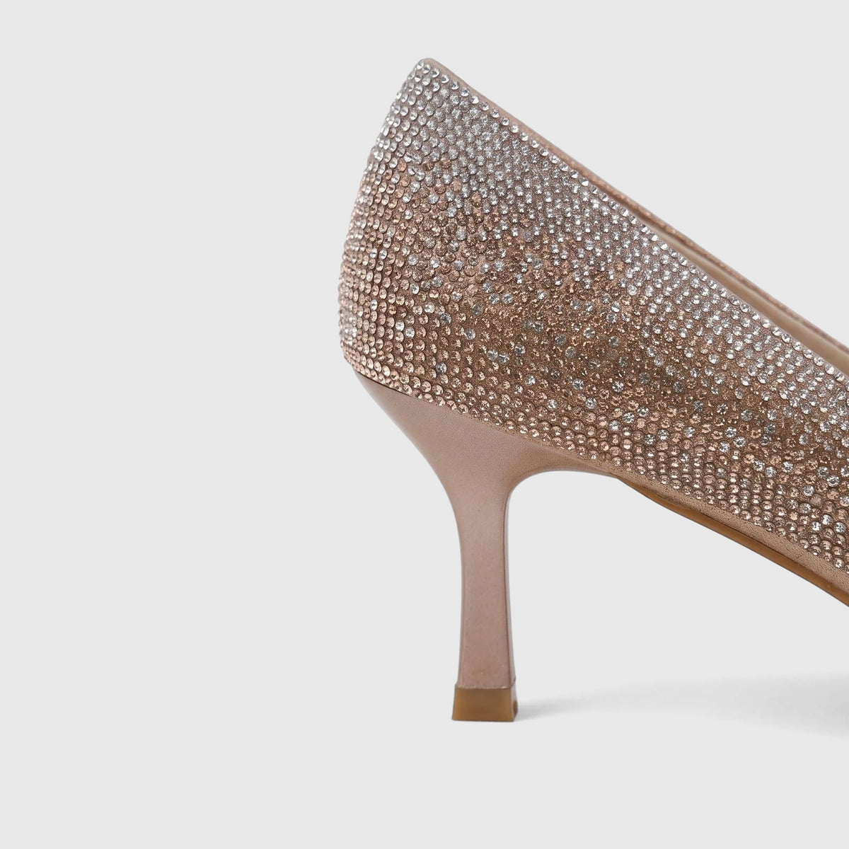 Bulbul Ladies Evening Court Shoe in champagne with sparkling rhinestone embellishments and a delicate high heel, shown in a