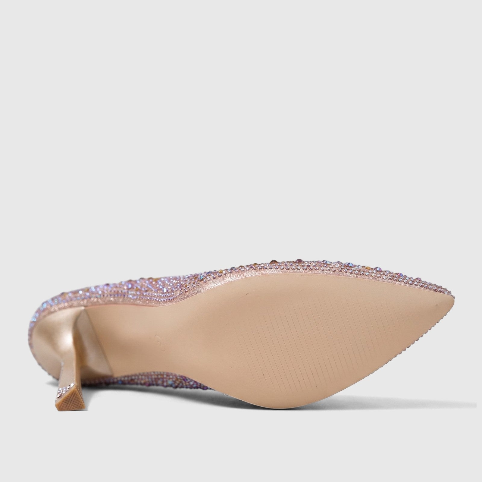 Champagne Bulbul Ladies Evening Court Shoe LU027, featuring all-over rhinestone embellishments, shown from a low angle