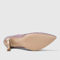 Champagne Bulbul Ladies Evening Court Shoe LU027, featuring all-over rhinestone embellishments, shown from a low angle