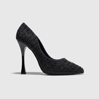 Bulbul Ladies Evening Court Shoe LU026 in black, featuring all-over rhinestone embellishments and a high heel.