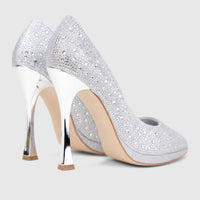 Pair of Bulbul Ladies Evening Court Shoe LU026 in silver, featuring dazzling rhinestone embellishments and high stiletto