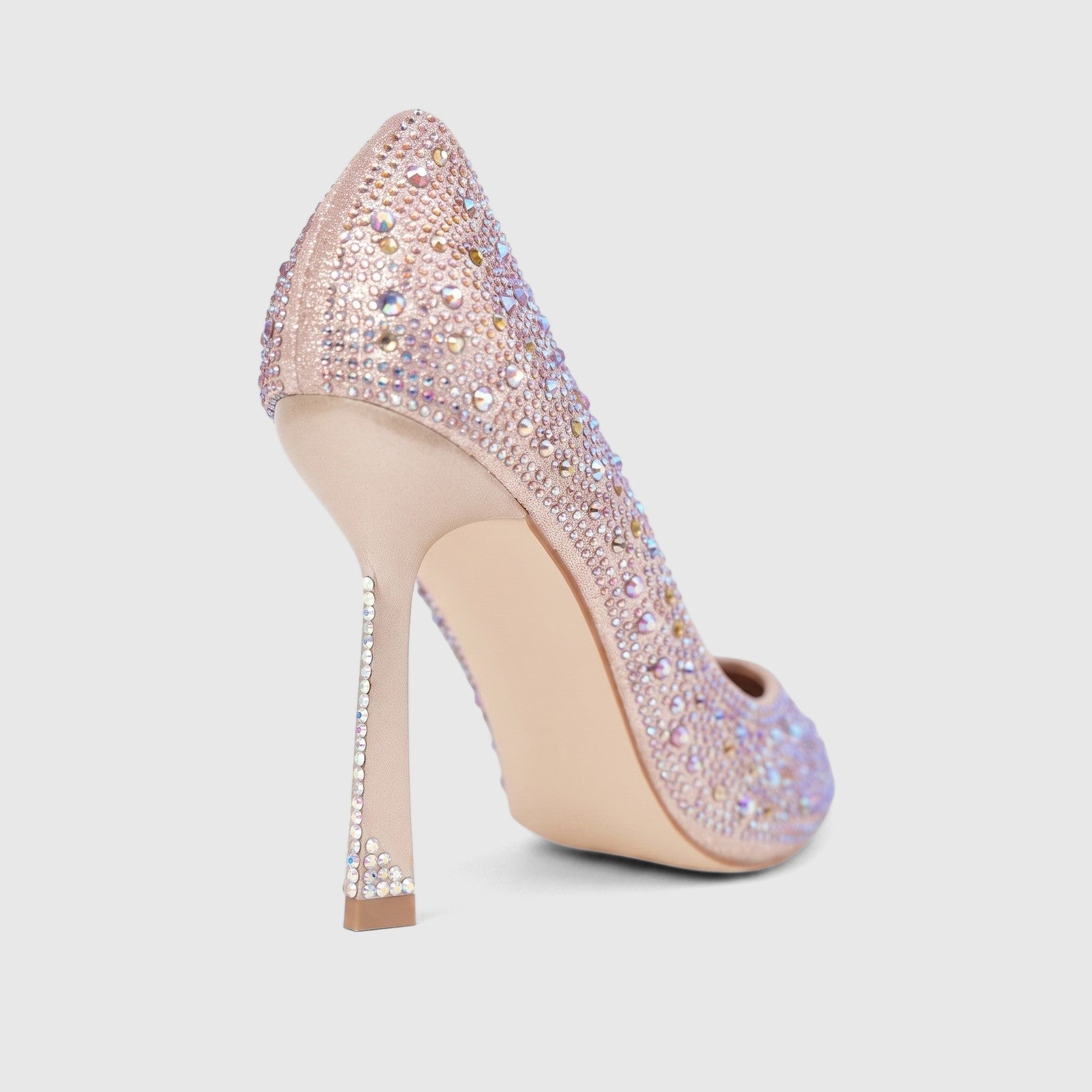 Champagne Bulbul Ladies Evening Court Shoe LU027, featuring all-over iridescent crystal embellishments and a high heel.