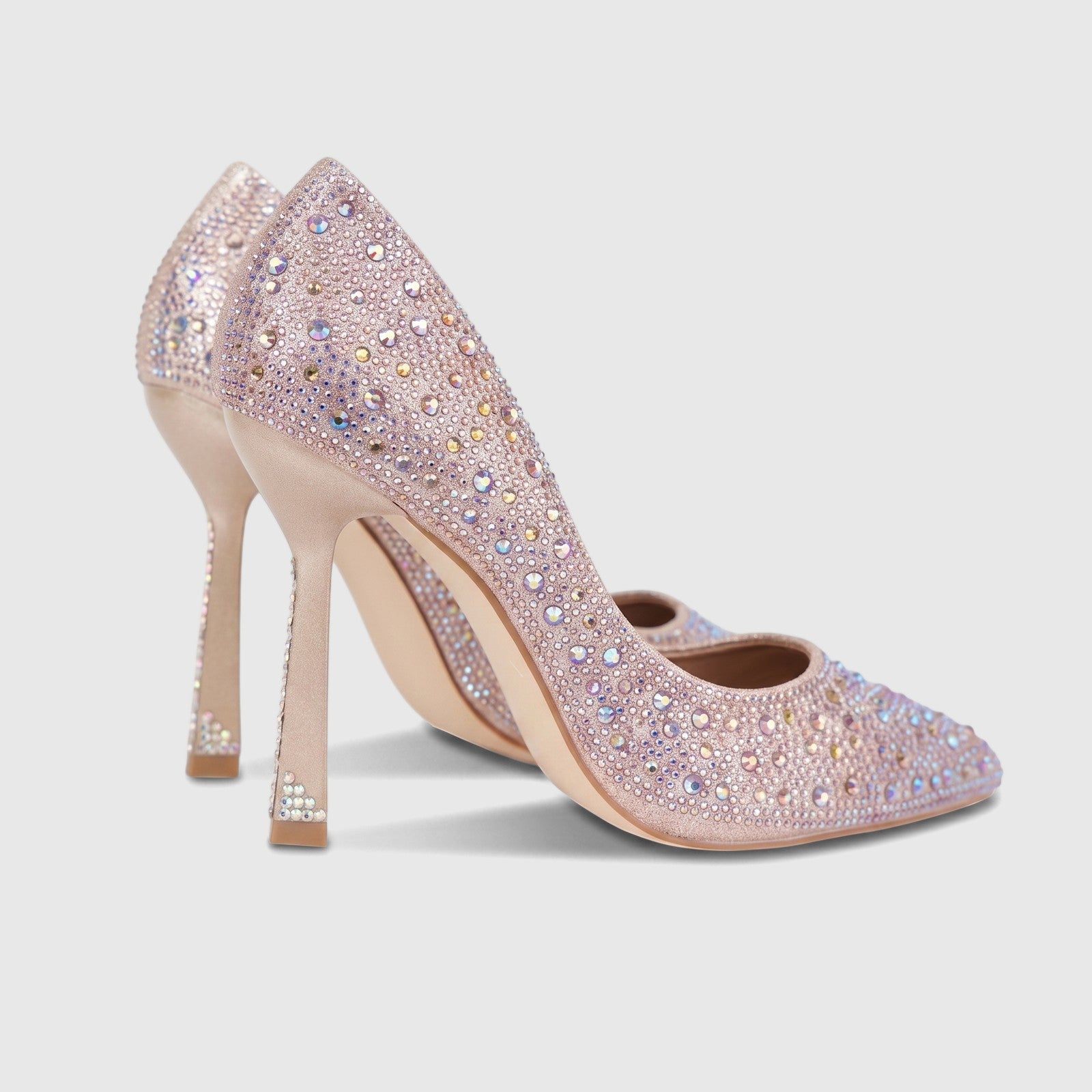 A pair of champagne Bulbul Ladies Evening Court Shoes LU027, intricately embellished with iridescent rhinestones and