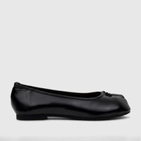 Bulbul Ladies Evening Pump in black patent-like finish, shown from the side with a small decorative bow.