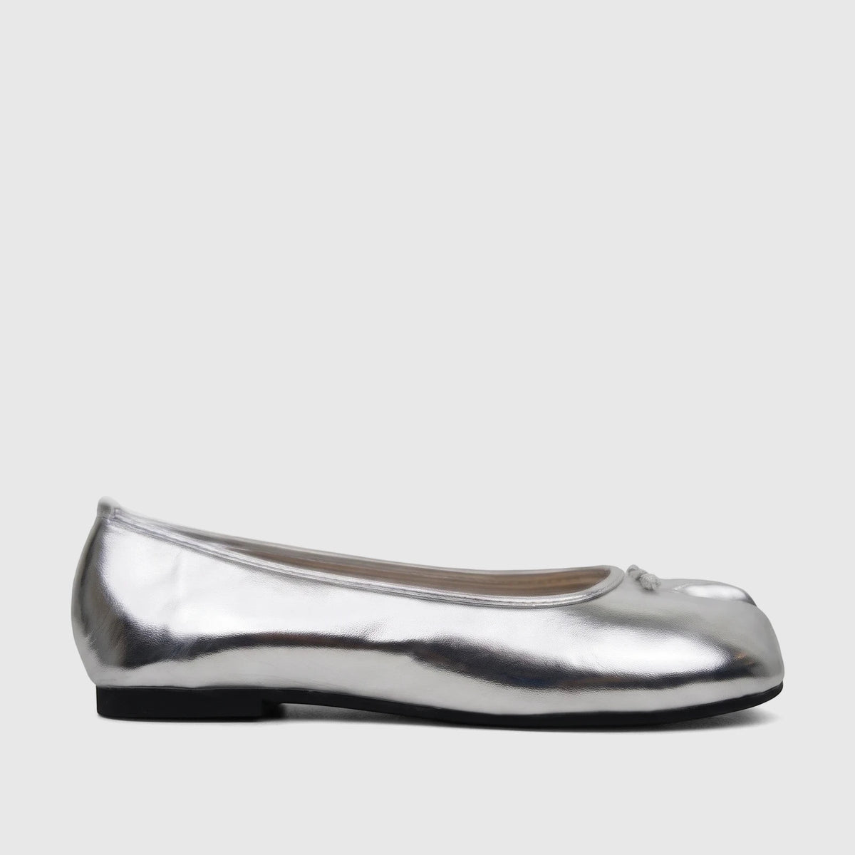 A single Bulbul Ladies Evening Pump, a metallic silver ballet flat shoe, shown in a side view.
