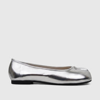 A single Bulbul Ladies Evening Pump, a metallic silver ballet flat shoe, shown in a side view.
