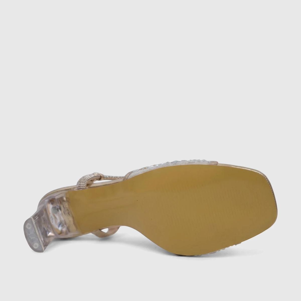 Bulbul Ladies Evening Slingback Sandal Gold HAR105, shown from the bottom with its clear block heel and textured gold sole.