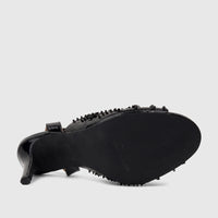 Bulbul Ladies Evening Slingback Sandal HAR100 in black patent leather with intricate bead embellishments and a high heel,