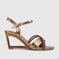Bulbul Ladies Evening Slingback Sandal in bronze, featuring a stylish wedge heel and rhinestone-embellished straps.