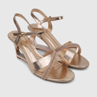 A pair of elegant Bulbul Ladies Evening Slingback Sandals in champagne/rose gold, featuring sparkling rhinestone straps and