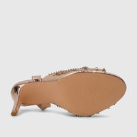 Rose gold Bulbul Ladies Evening Slingback Sandal with delicate embellishments and a high heel, viewed from the side