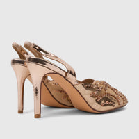 Pair of elegant Bulbul Ladies Evening Slingback Sandals in champagne metallic finish with intricate sequin detailing and
