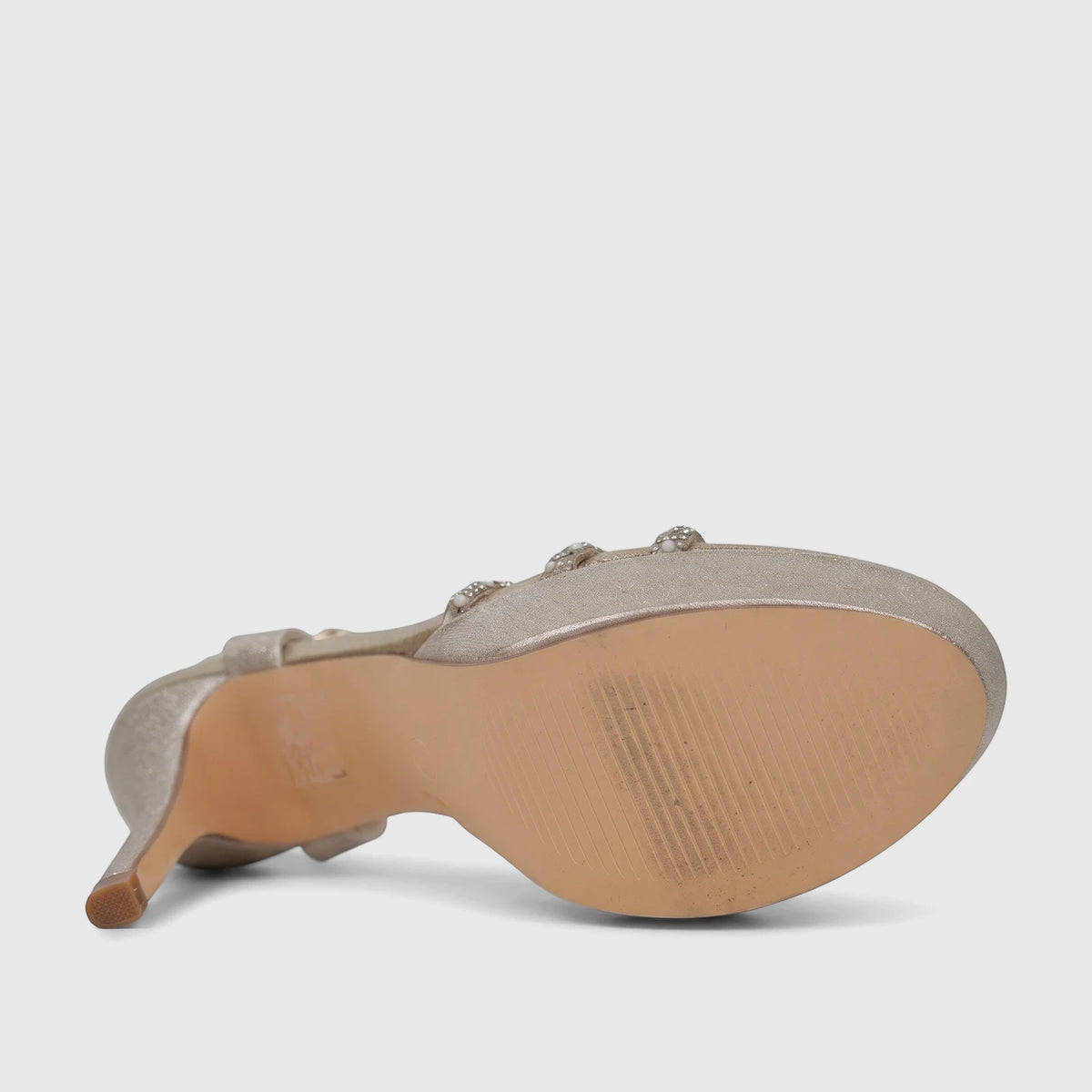 Bulbul Ladies Evening Slingback Sandal Gold HAR103, featuring a glittery finish and high heel, showcased from a low-angle