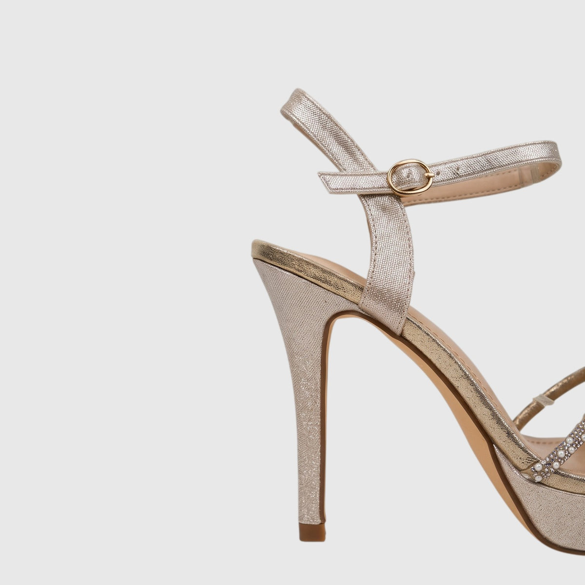 Bulbul Ladies Evening Slingback Sandal Gold HAR103, featuring shimmering gold material, a high heel, and pearl and
