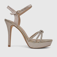 Bulbul Ladies Evening Slingback Sandal Gold HAR103, featuring a high heel, platform sole, and rhinestone and pearl