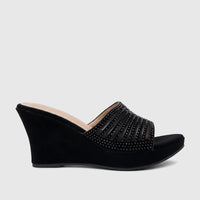 Black Bulbul Ladies Evening Wedge Sandal with an embellished strap and a comfortable wedge heel, perfect for elegant
