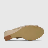 Bulbul Ladies Evening Wedge Sandal in dark gold, showcasing the textured sole and rubber heel cap, with delicate rhinestone