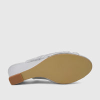 Bulbul Ladies Evening Wedge Sandal Silver LU037, showing the textured sole and wedge heel from the bottom.