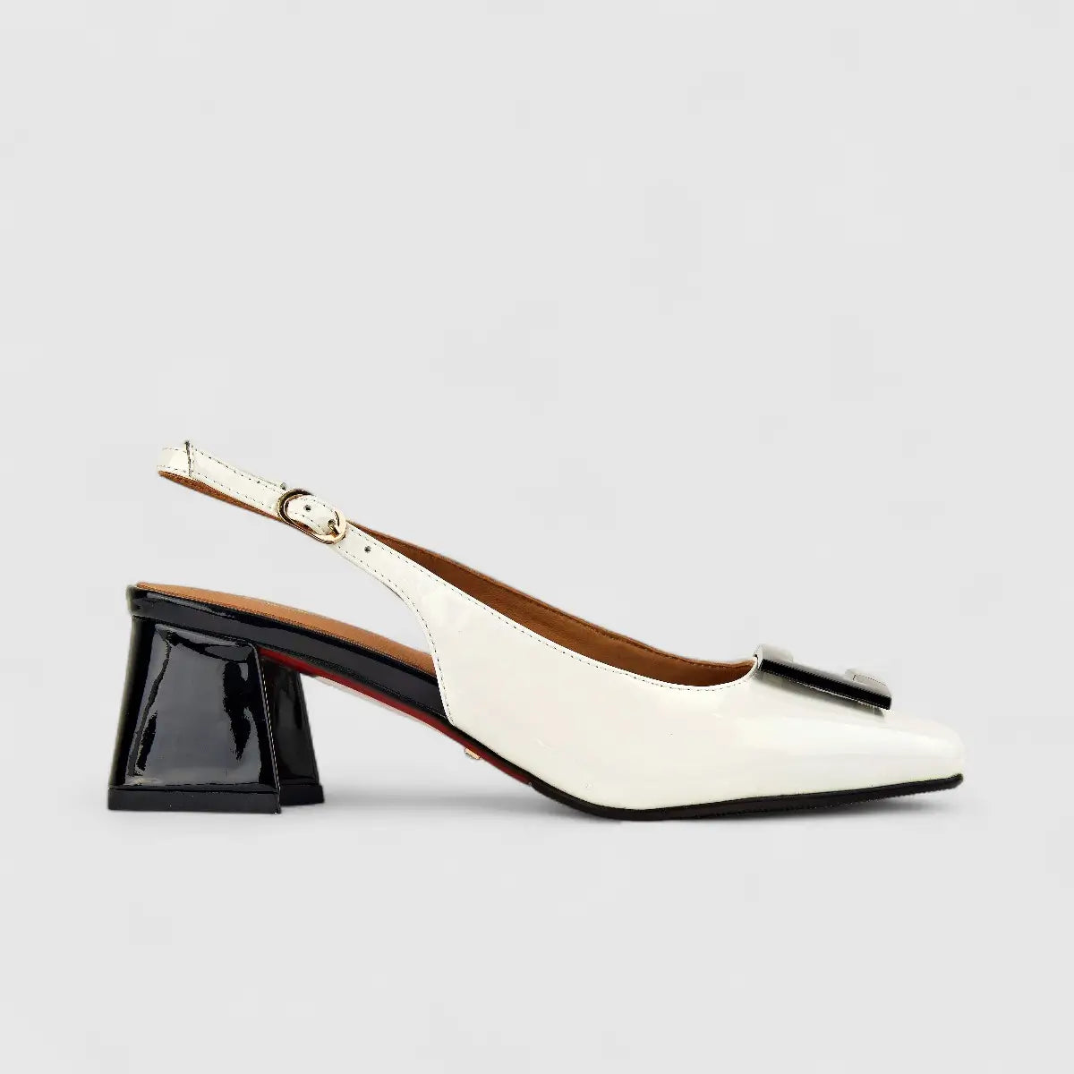 Bulbul Ladies Leather Block Heel LAR-07 White/Black