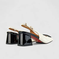 Bulbul Ladies Leather Block Heel LAR-07 White/Black