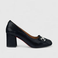 Bulbul Ladies Leather Dress Court With Block Heel Black LAR26-6