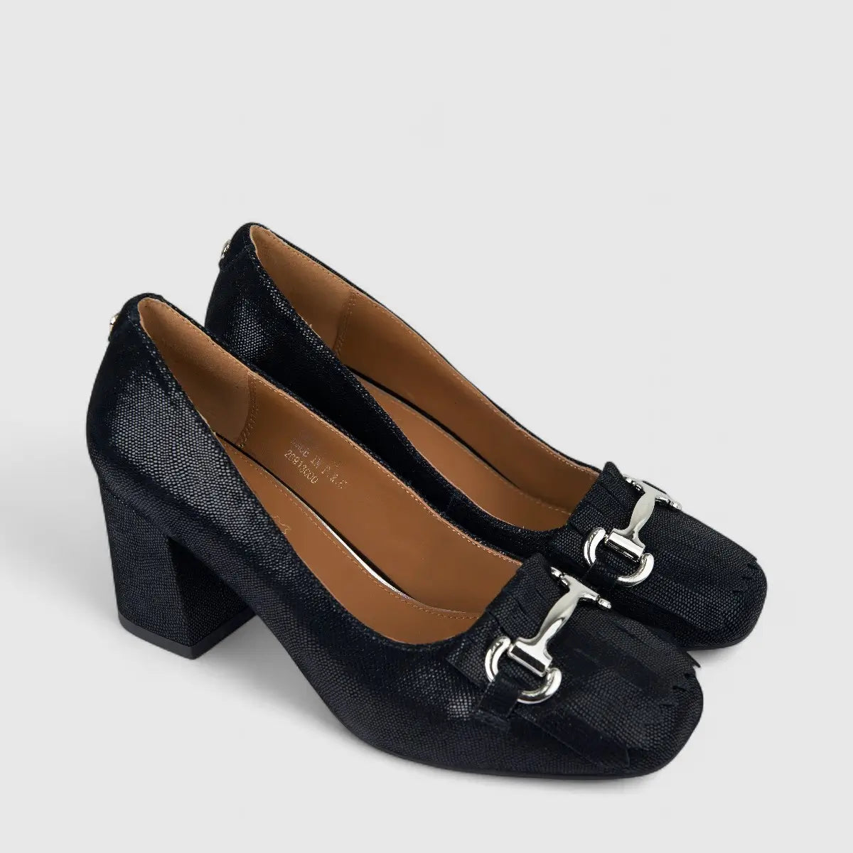 Bulbul Ladies Leather Dress Court With Block Heel Black LAR26-6