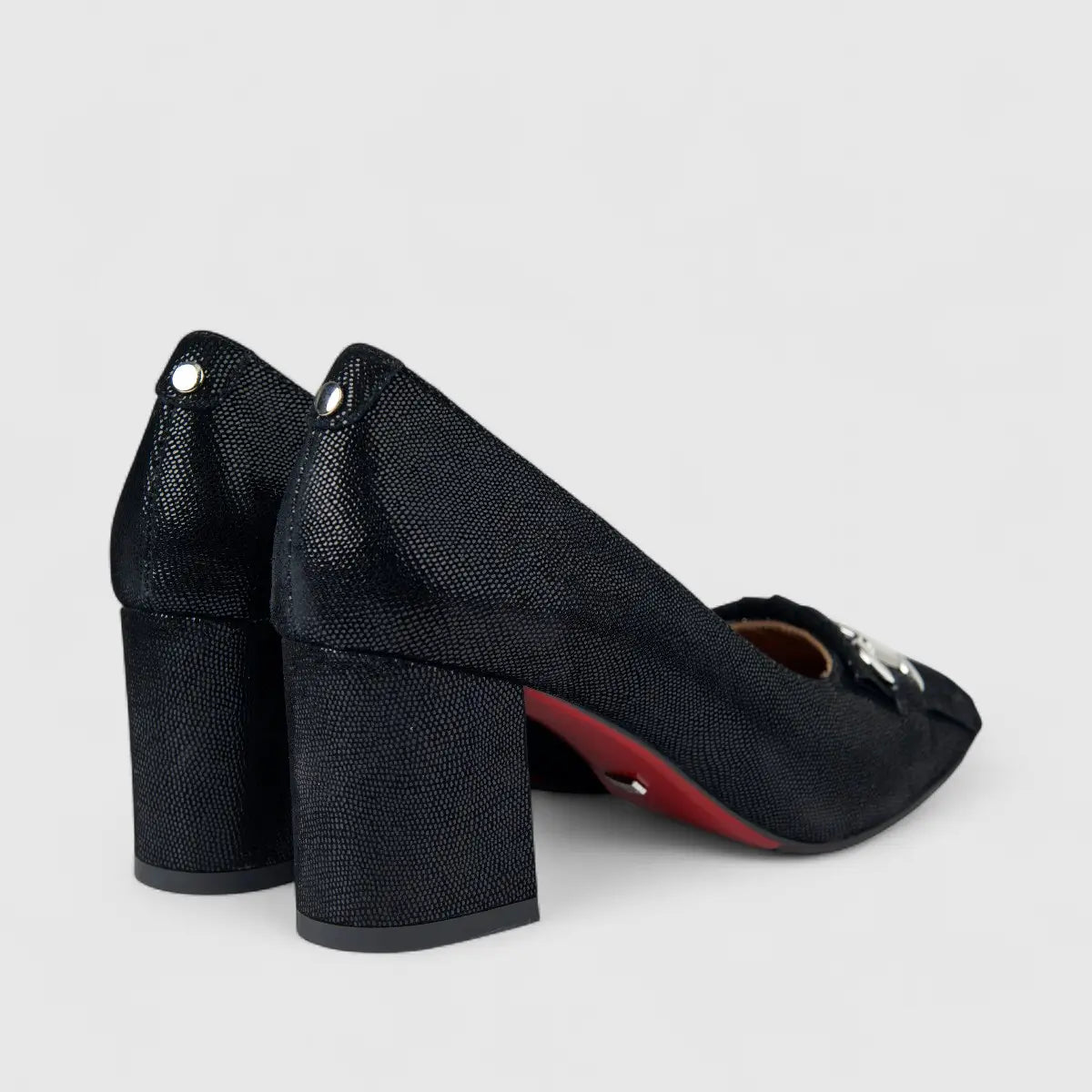 Bulbul Ladies Leather Dress Court With Block Heel Black LAR26-6