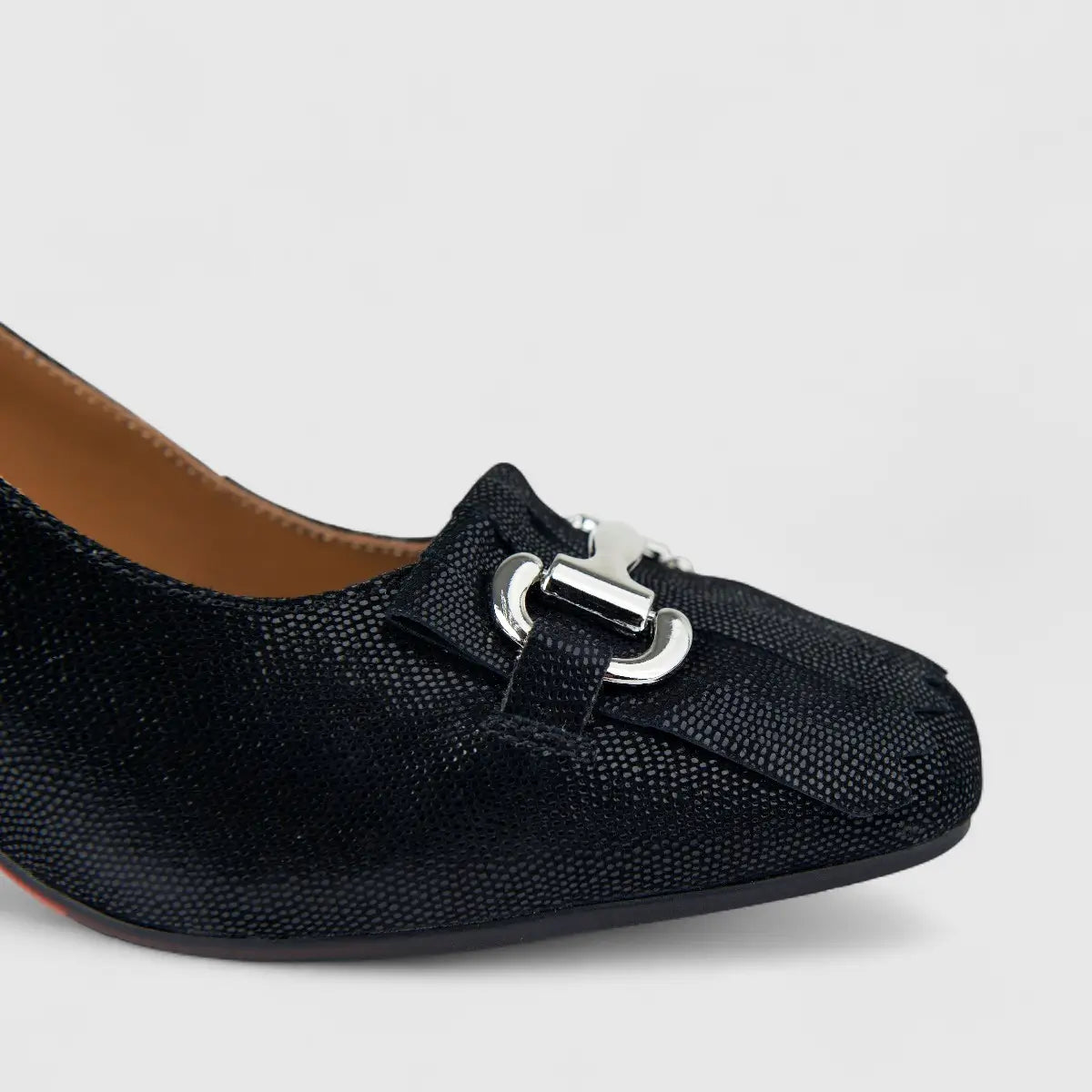 Bulbul Ladies Leather Dress Court With Block Heel Black LAR26-6