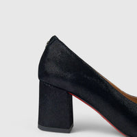 Bulbul Ladies Leather Dress Court With Block Heel Black LAR26-6