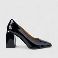 Bulbul Ladies Leather Dress Court With Block Heel Black LAR26-7
