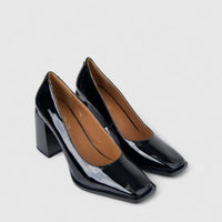 Bulbul Ladies Leather Dress Court With Block Heel Black LAR26-7