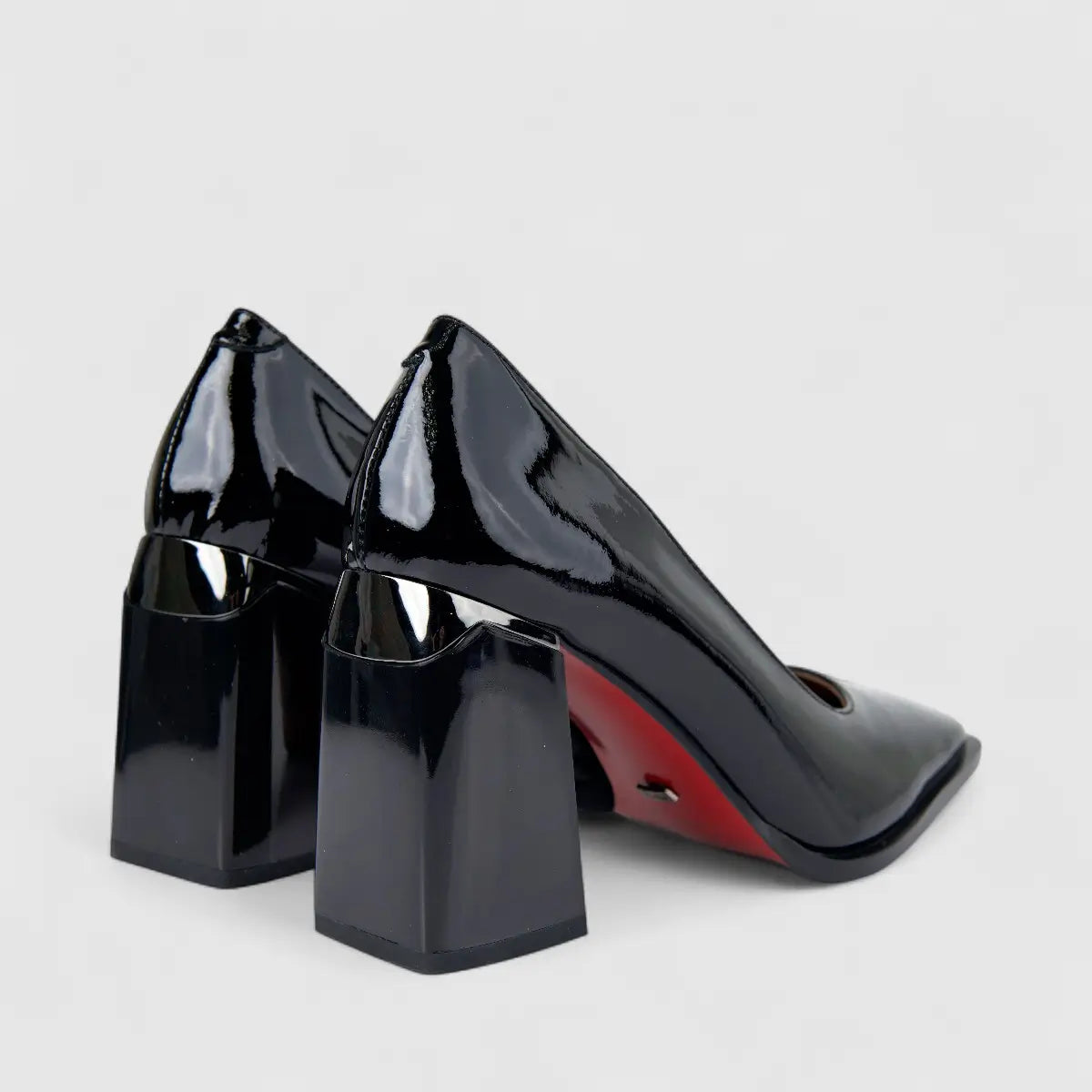 Bulbul Ladies Leather Dress Court With Block Heel Black LAR26-7