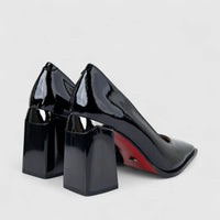 Bulbul Ladies Leather Dress Court With Block Heel Black LAR26-7