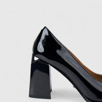 Bulbul Ladies Leather Dress Court With Block Heel Black LAR26-7