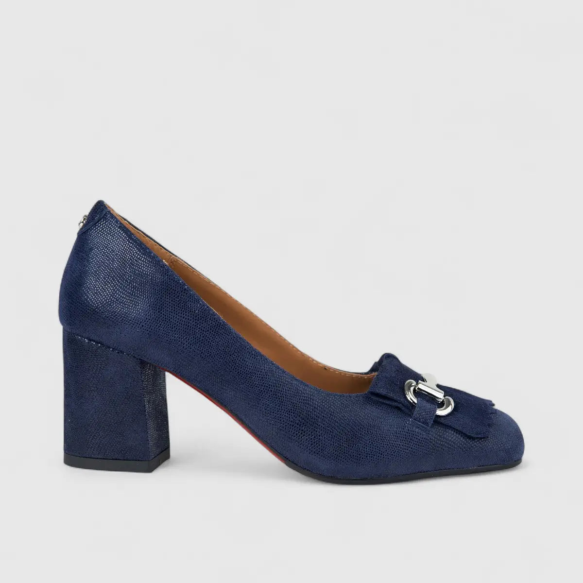Bulbul Ladies Leather Dress Court With Block Heel Navy LAR26-6