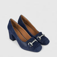 Bulbul Ladies Leather Dress Court With Block Heel Navy LAR26-6